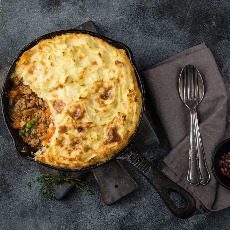 Cottage pie in cast iron skillet